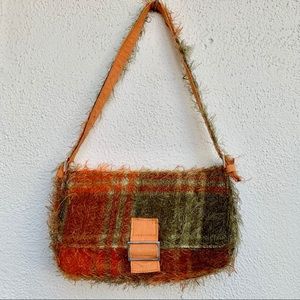 Vintage plaid furry handbag